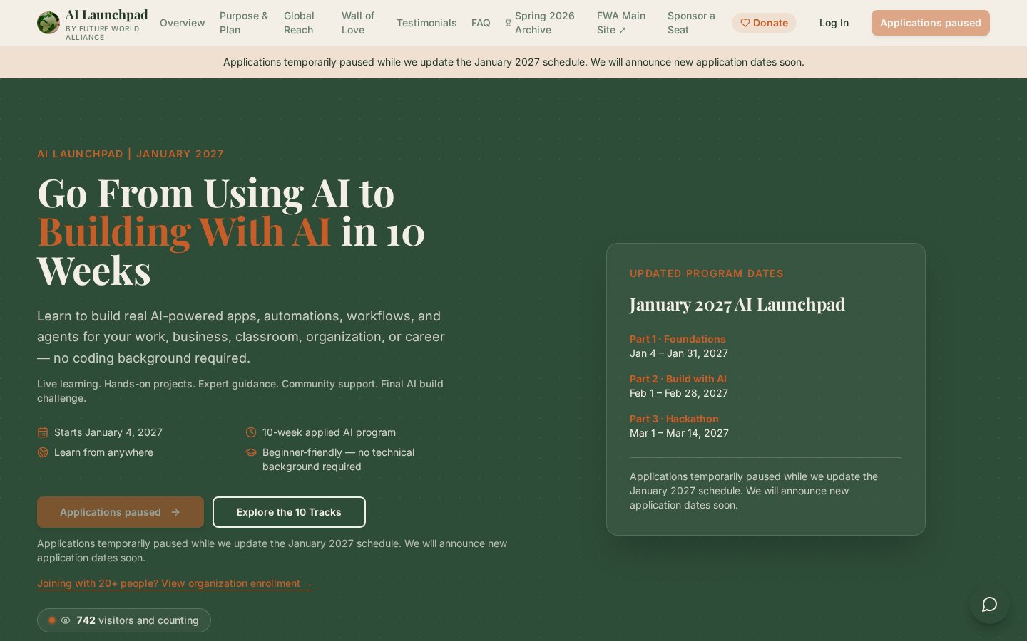 AI Launchpad website by Future World Alliance
